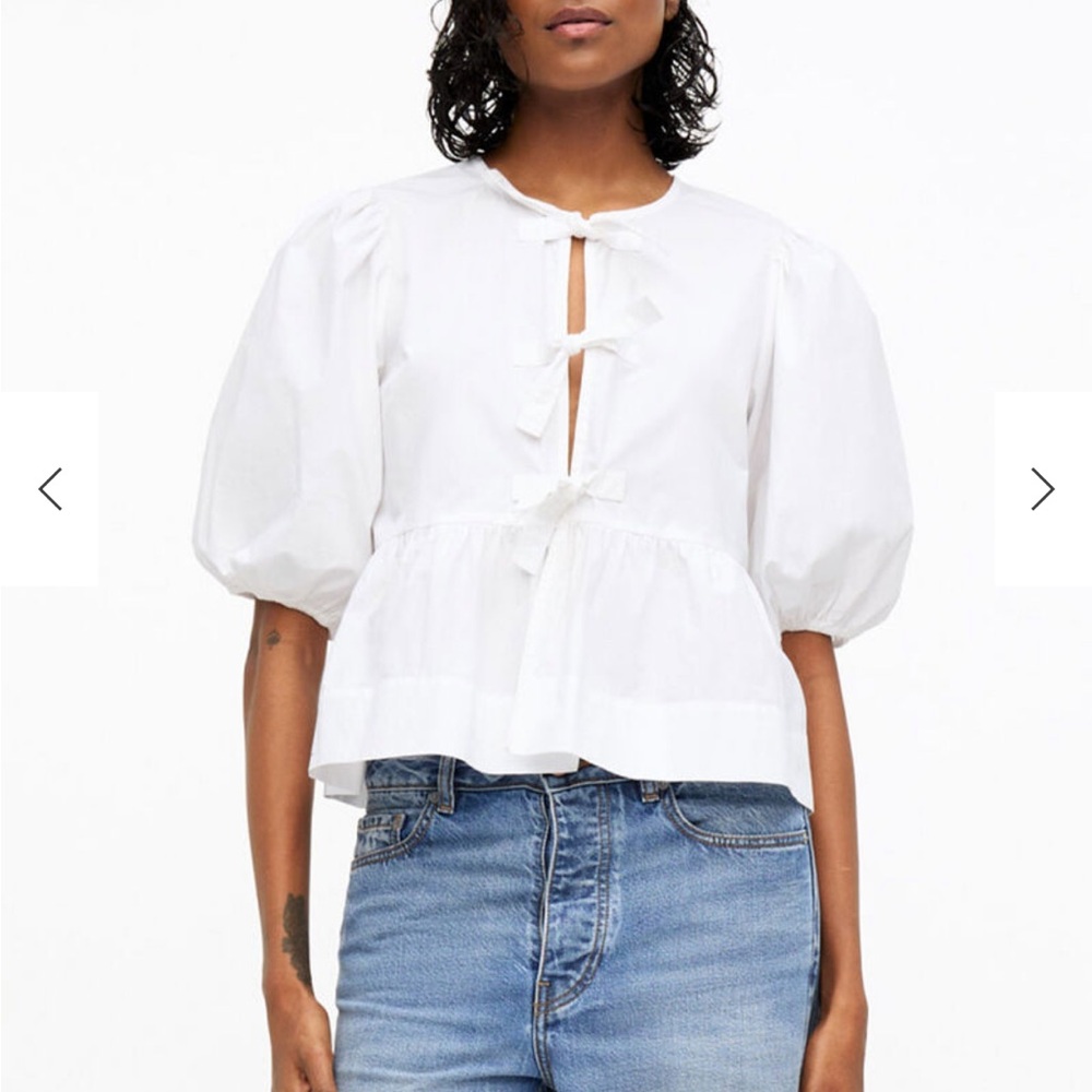GANNI White Puff Sleeve Women's Top